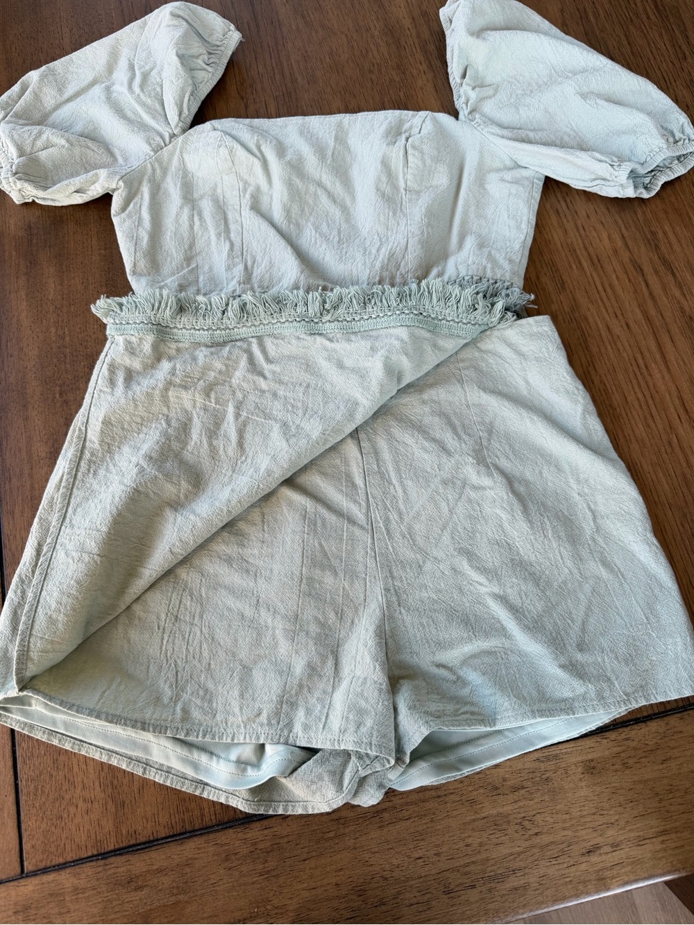Blue Blush Two-Piece Fringe Trim Crop Top & Skort Set — Light Sage - Picture 3 of 8